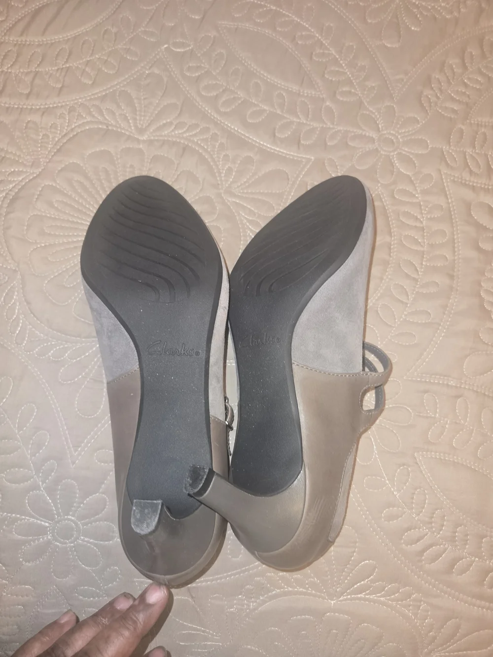 Clarks Gray Suede Mary Jane Flats with Buckle Strap